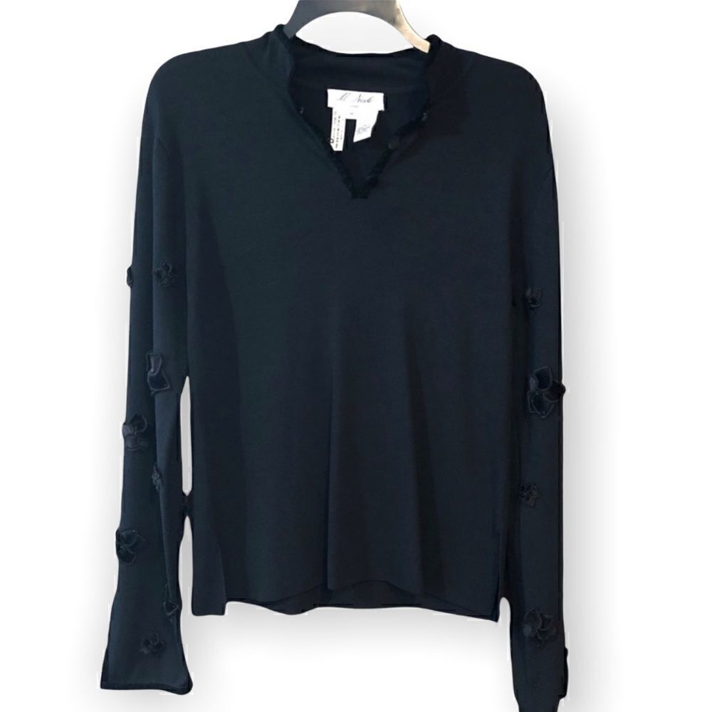 Michelle Nicole Evening M Black Evening Event Sweater Fabric Flower Sleeves